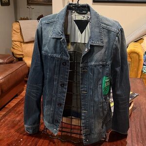 G-Star Washed Blue Denim Jacket with Green Patch
